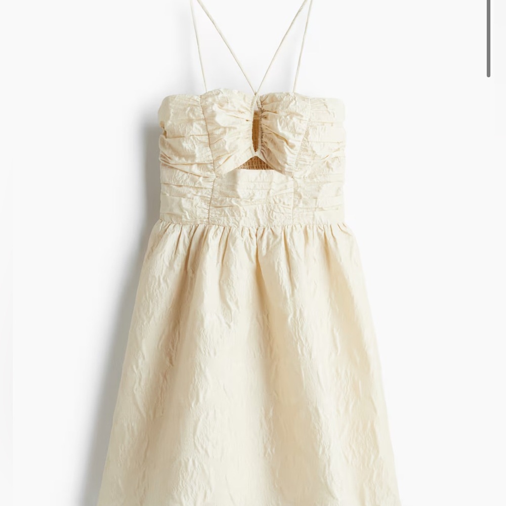 H&M Cream Textured Mini Dress with Bow Front